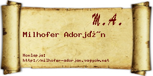 Milhofer Adorján névjegykártya